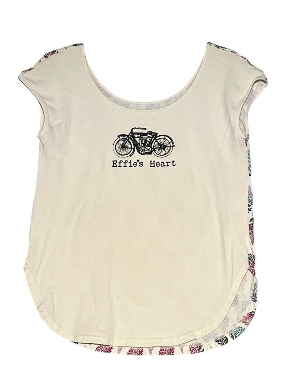 EFFIE'S HEART Split Print Bicycle Graphic Multicolor Leaf Tee Top Medium M - Picture 2 of 10